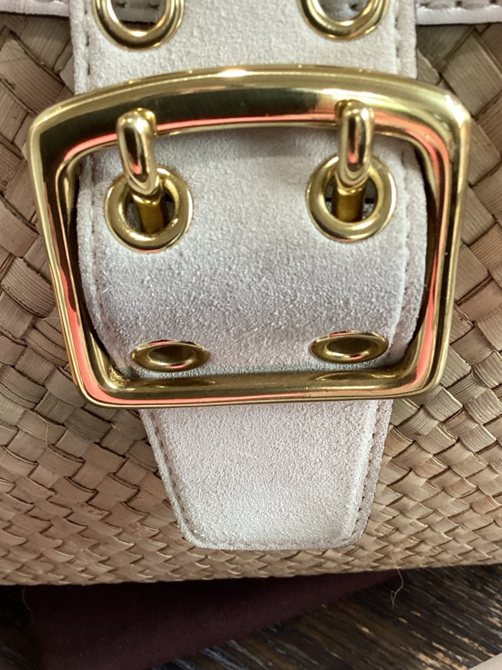Coach White Leather Suede and Natural Woven Straw Tote with Gold Hardware - Picture 11 of 15